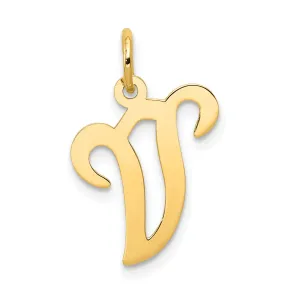 14k Yellow Gold Polished Fancy Initial V Charm