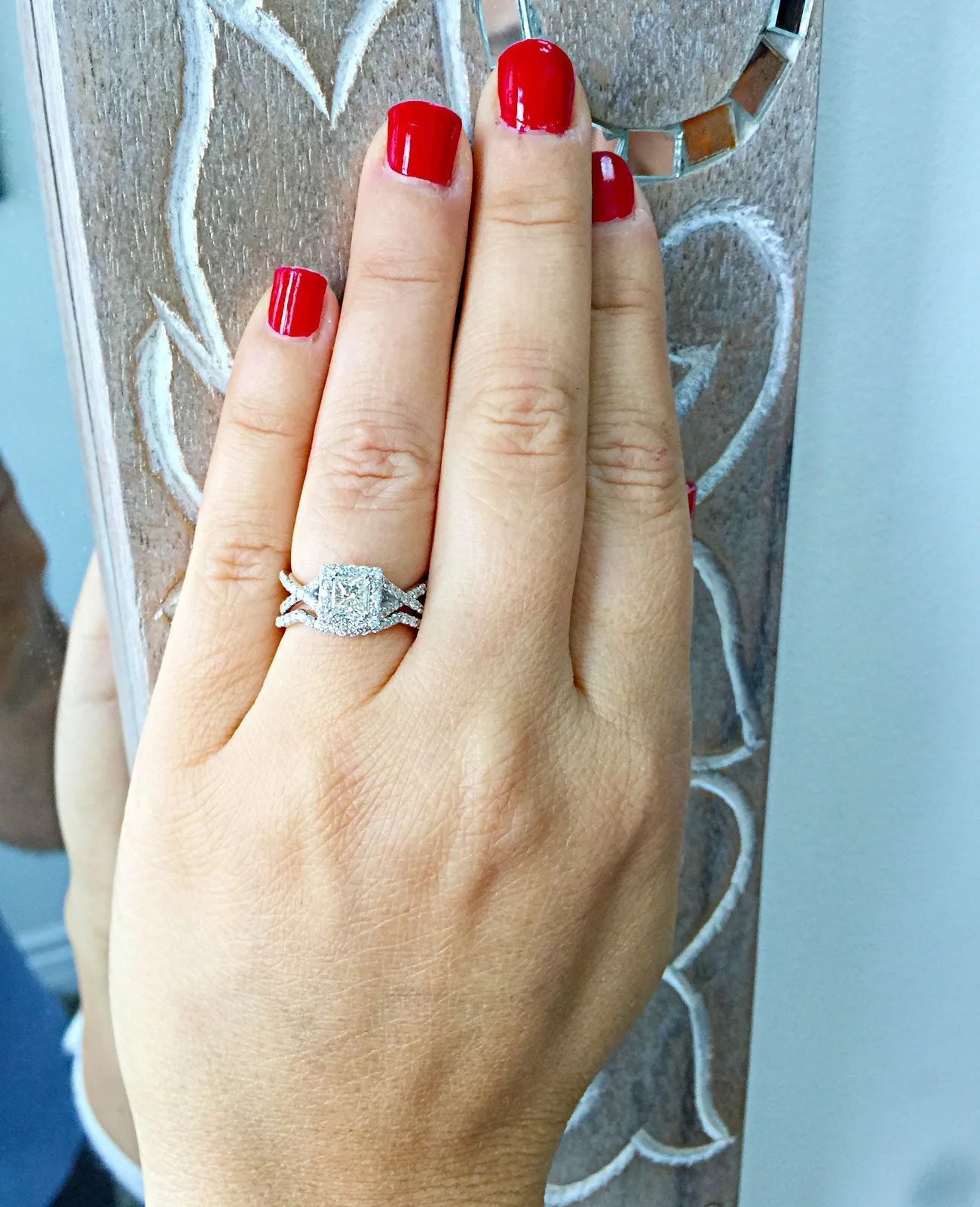 1.50 Carat princess cut diamond engagement ring and band natural diamonds bridal wedding set halo 14k solid white gold round cut sides