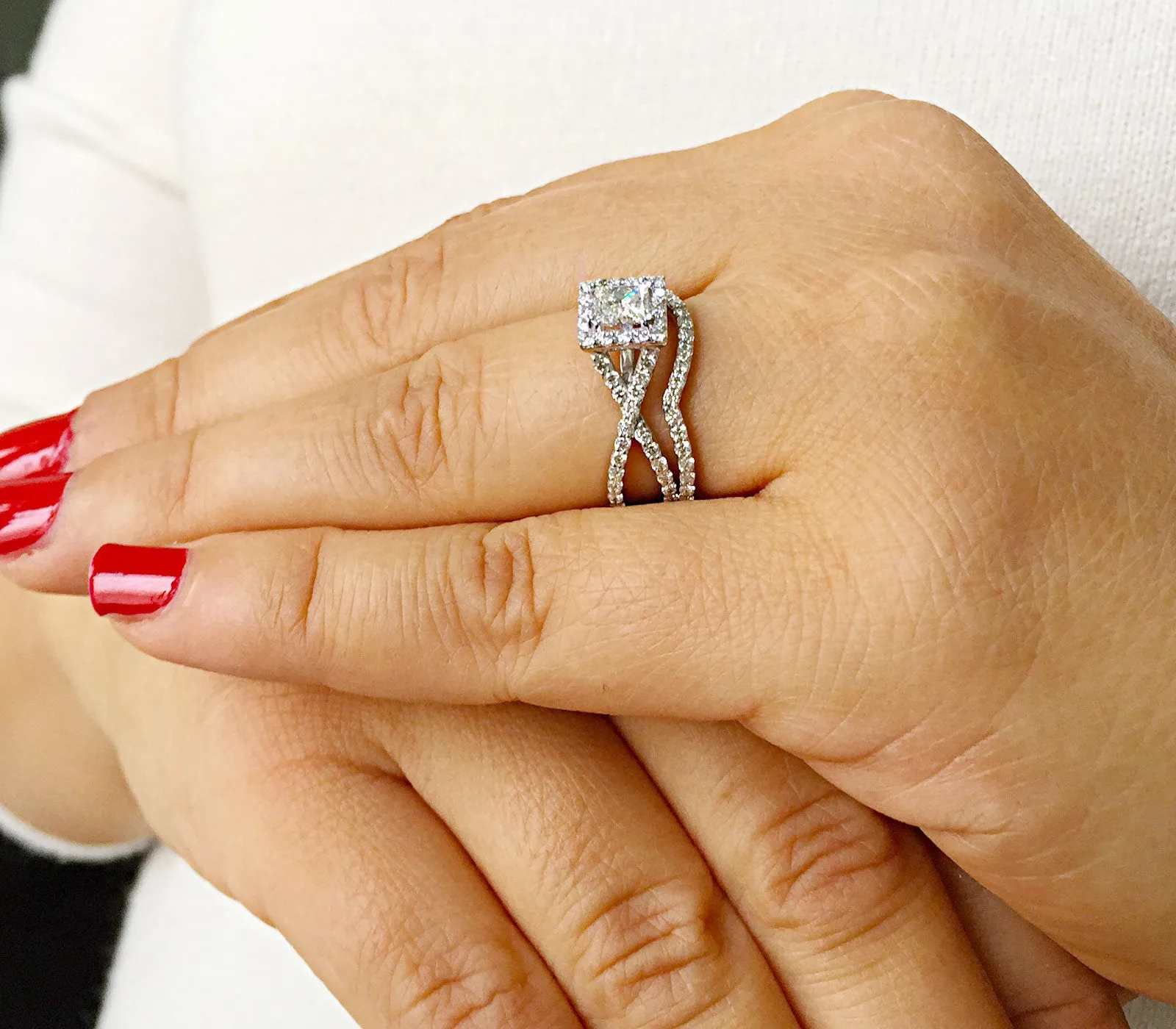 1.50 Carat princess cut diamond engagement ring and band natural diamonds bridal wedding set halo 14k solid white gold round cut sides