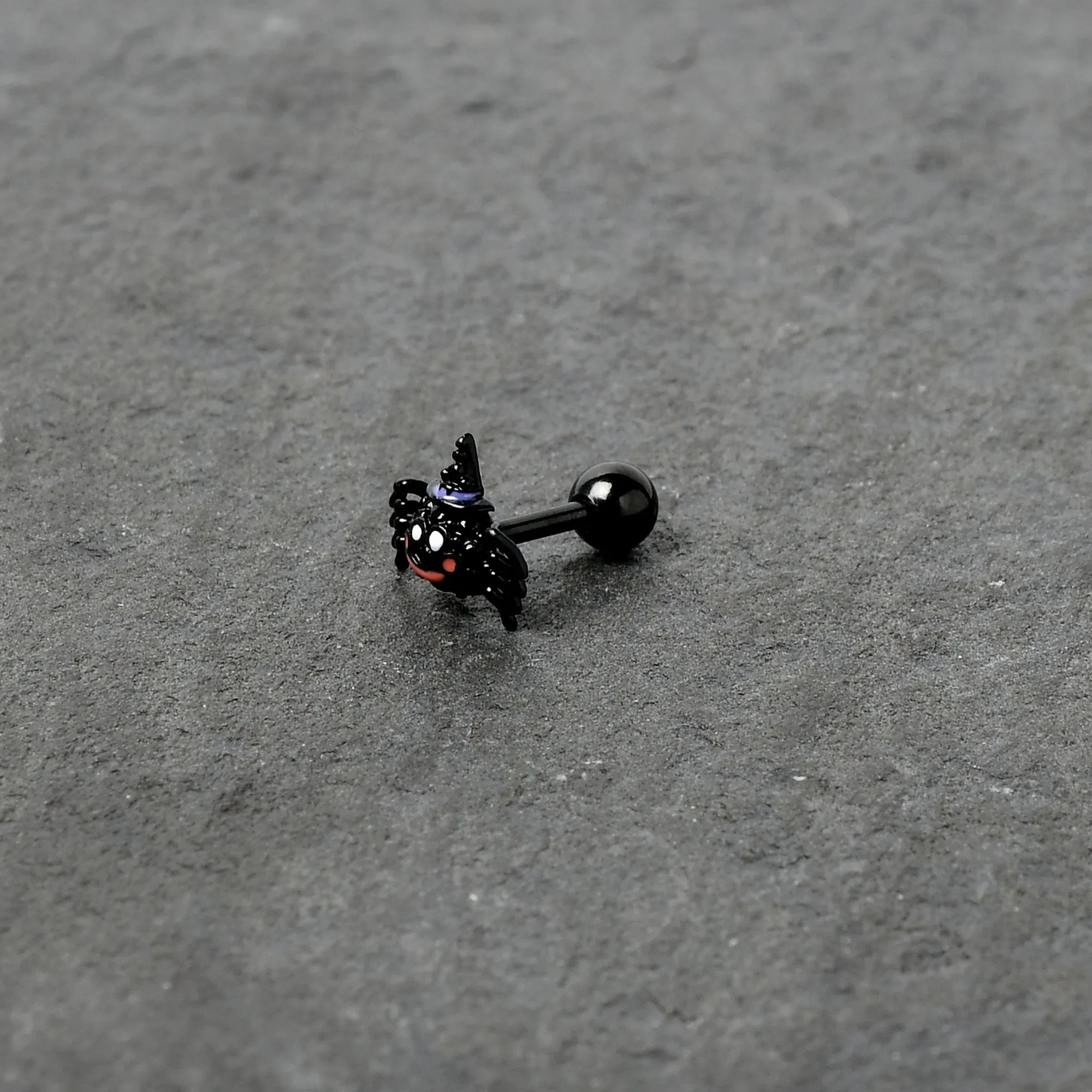 16 Gauge 1/4 Black Halloween Witchy Smiling Spider Cartilage Earring