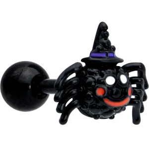 16 Gauge 1/4 Black Halloween Witchy Smiling Spider Cartilage Earring