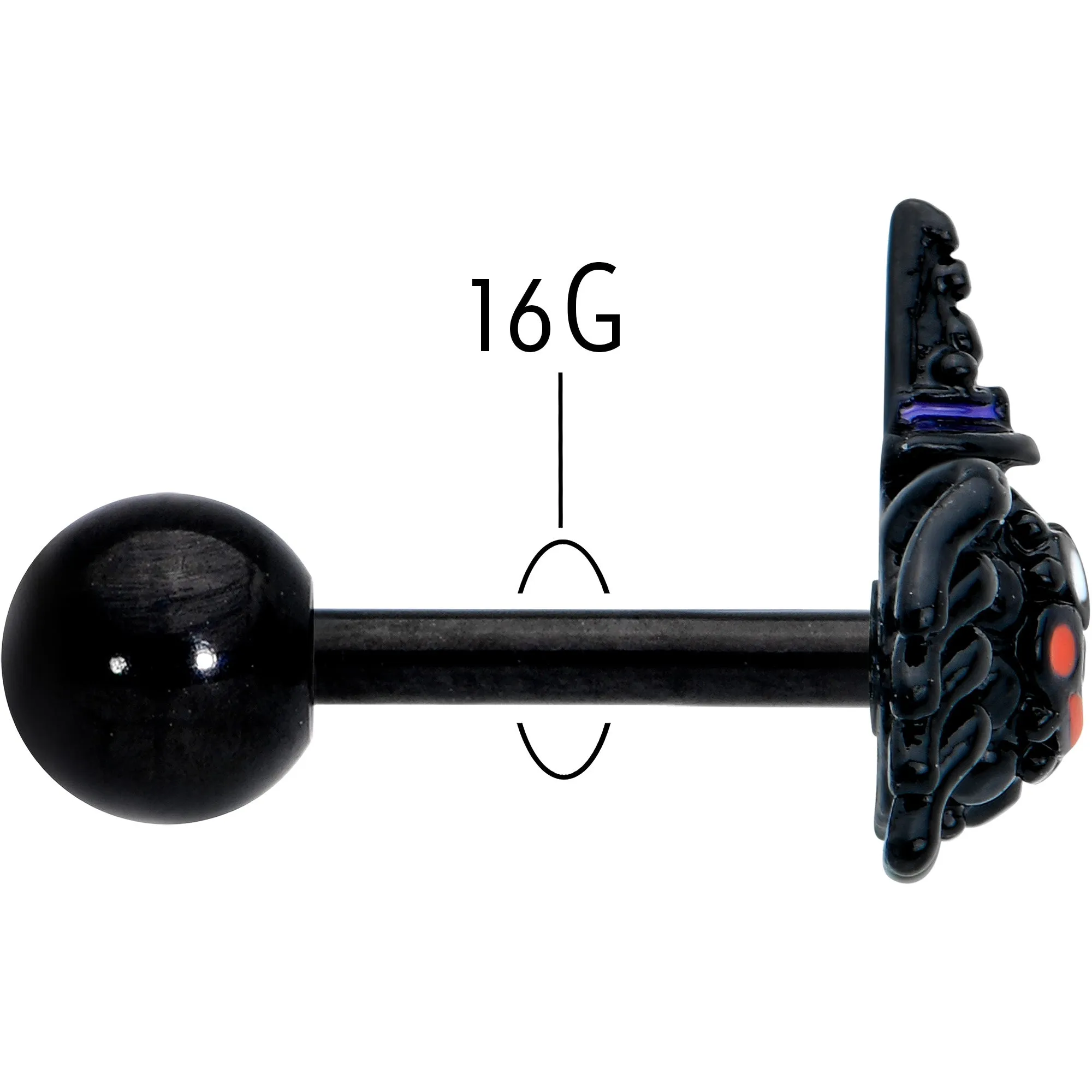 16 Gauge 1/4 Black Halloween Witchy Smiling Spider Cartilage Earring