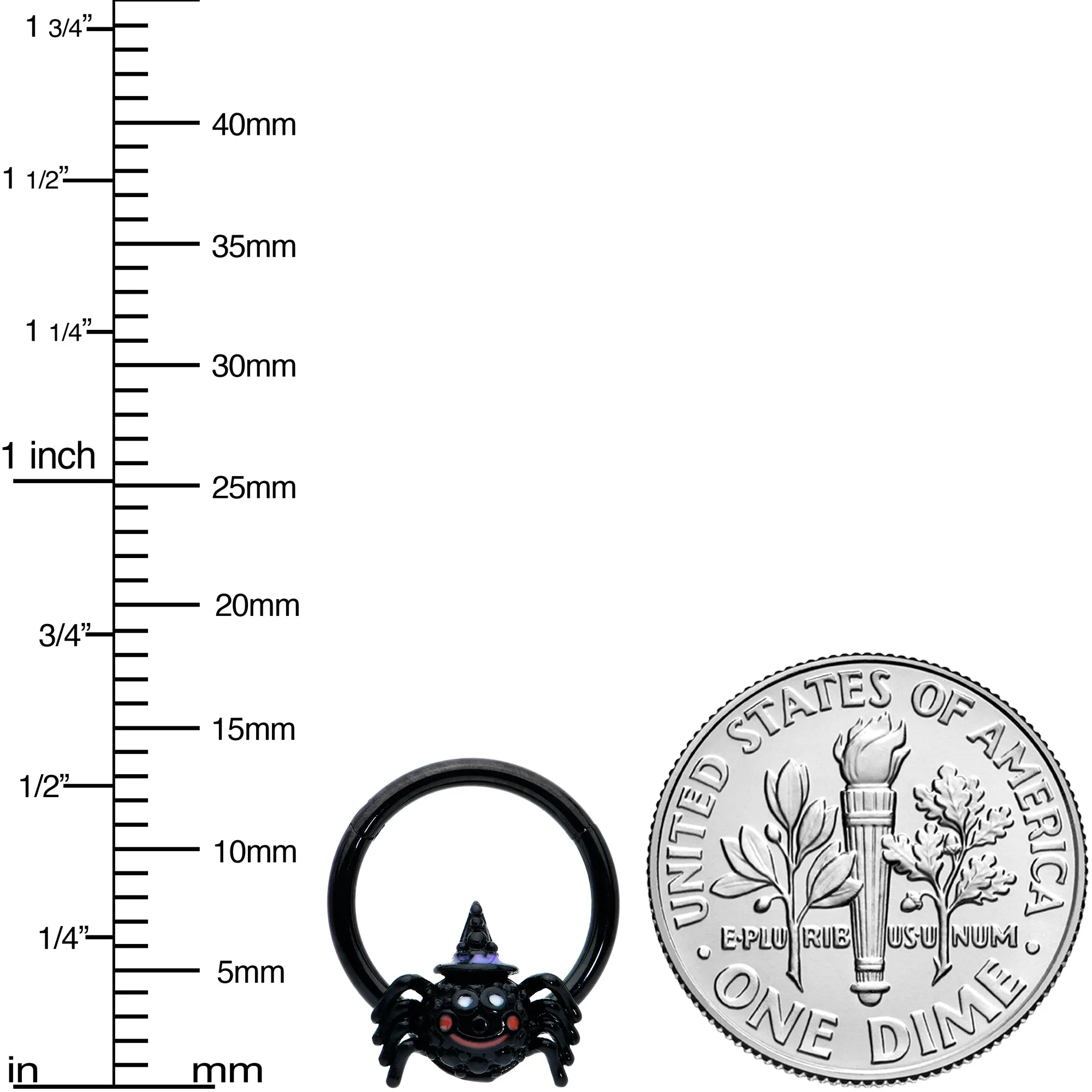16 Gauge 3/8 Black Halloween Smiling Spider Witch Hinged Segment Ring