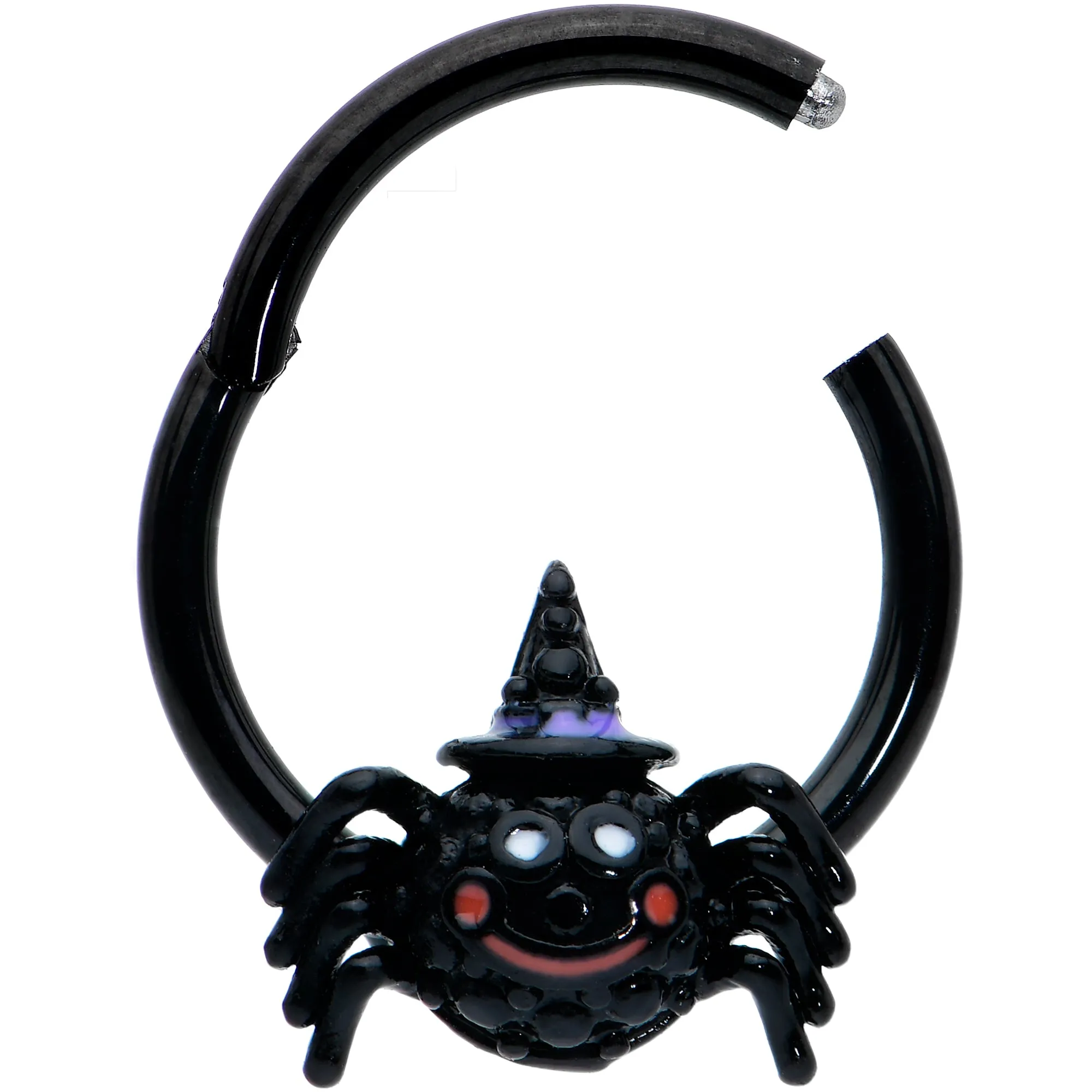 16 Gauge 3/8 Black Halloween Smiling Spider Witch Hinged Segment Ring