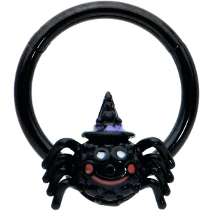 16 Gauge 3/8 Black Halloween Smiling Spider Witch Hinged Segment Ring