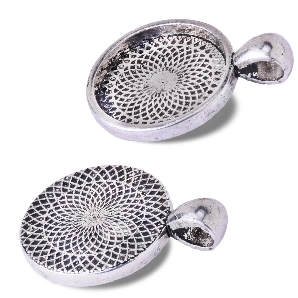 16mm  Antique Silver Round Cameo Cabochon Bezel  Base Setting Pendants Mini pendant trays 20pcs
