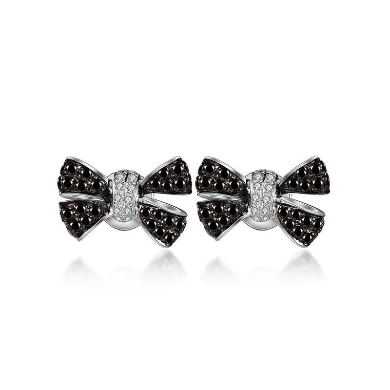 18k Gold Black White Diamond Ribbon Earring