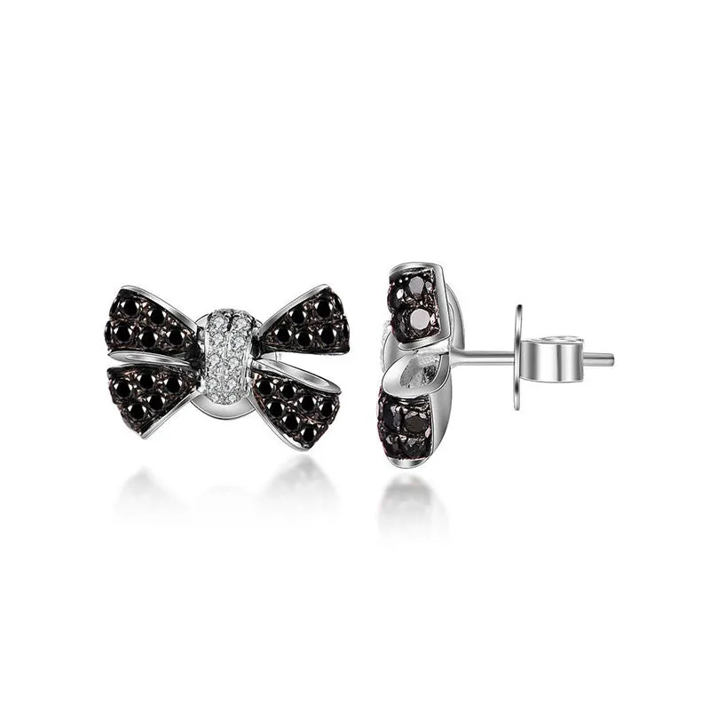 18k Gold Black White Diamond Ribbon Earring