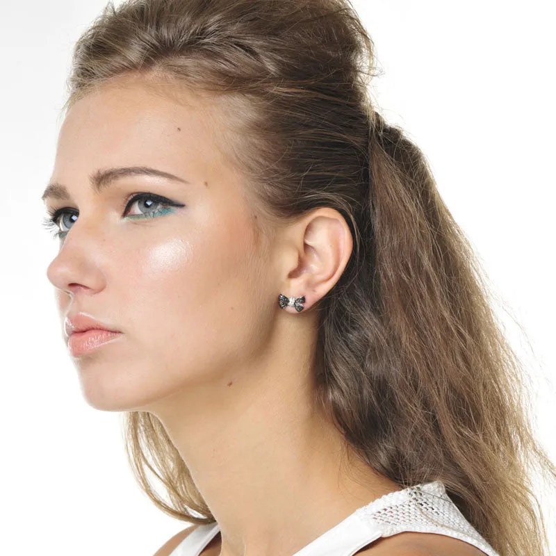 18k Gold Black White Diamond Ribbon Earring