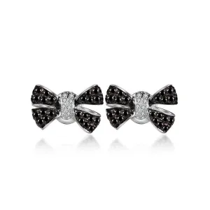 18k Gold Black White Diamond Ribbon Earring