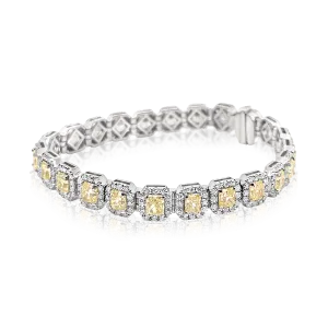 18K White & Yellow Gold Fancy Yellow Diamond and Diamond Halo Bracelet