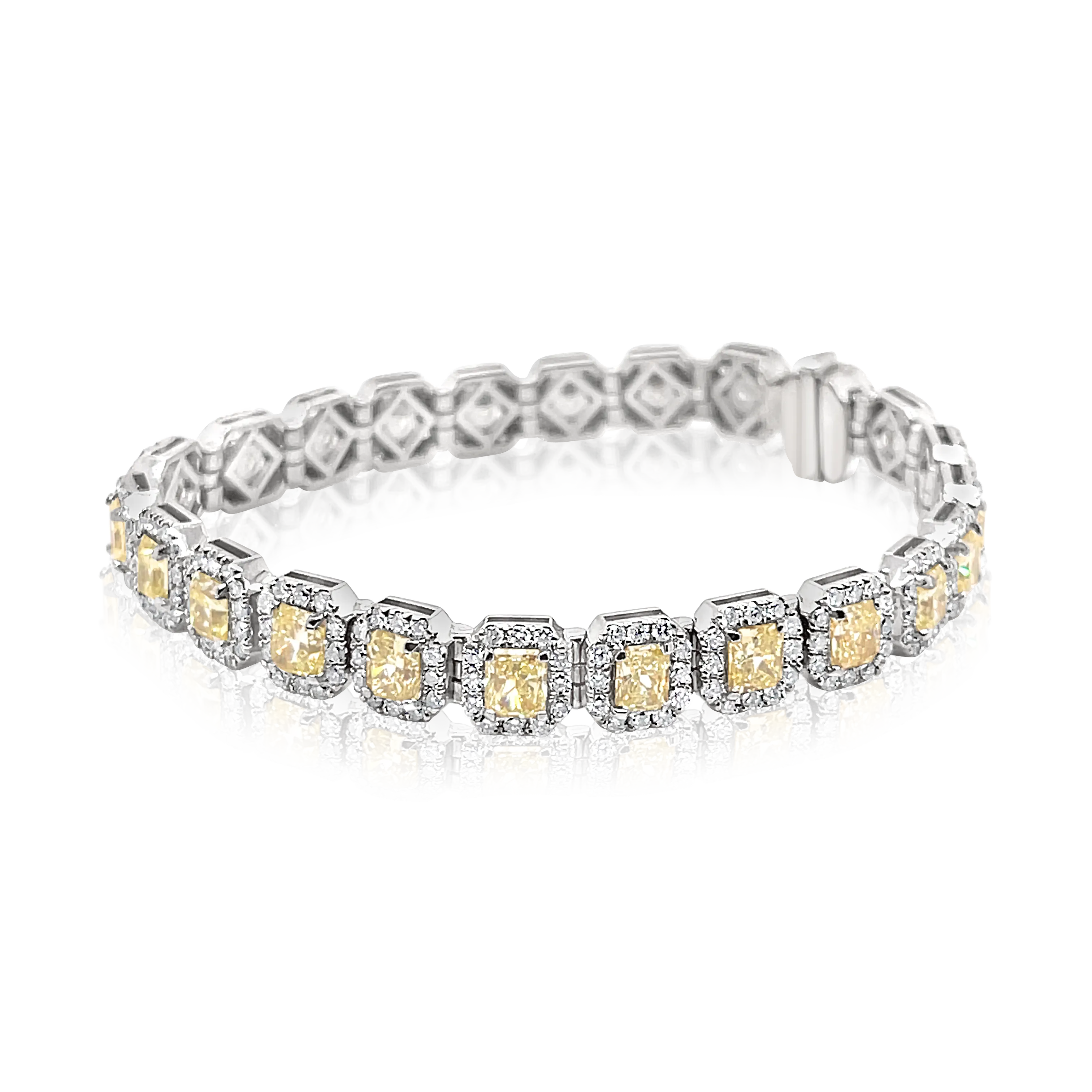18K White & Yellow Gold Fancy Yellow Diamond and Diamond Halo Bracelet