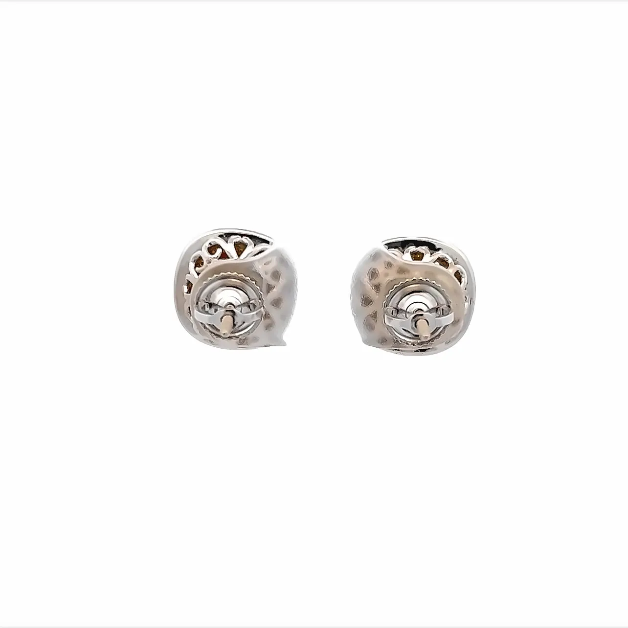 18K White and Yellow Gold Cushion Cut Fancy Yellow Diamond Double Halo Stud Earrings (1.88ctw)