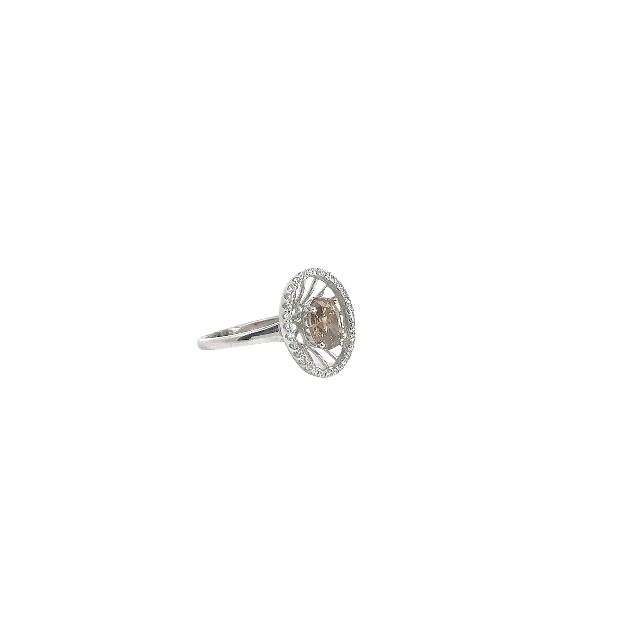 18k White Gold 1.02ct Fancy Dark Orangy Brown Oval Shaped Chocolate Diamond and Surround by .30ct F Vs2 Round Diamond Engagement Ring Certified by GIA #2173145698
