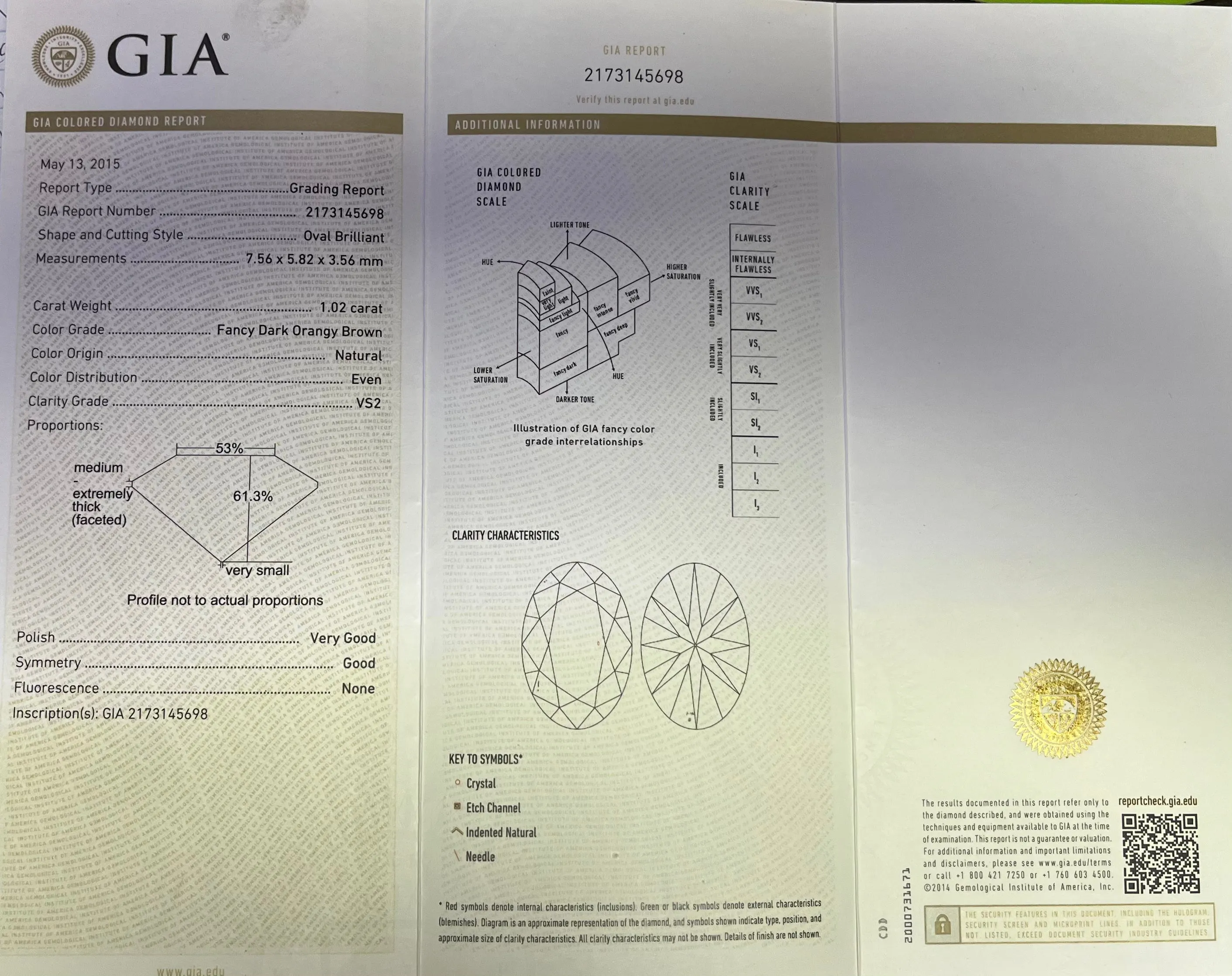 18k White Gold 1.02ct Fancy Dark Orangy Brown Oval Shaped Chocolate Diamond and Surround by .30ct F Vs2 Round Diamond Engagement Ring Certified by GIA #2173145698