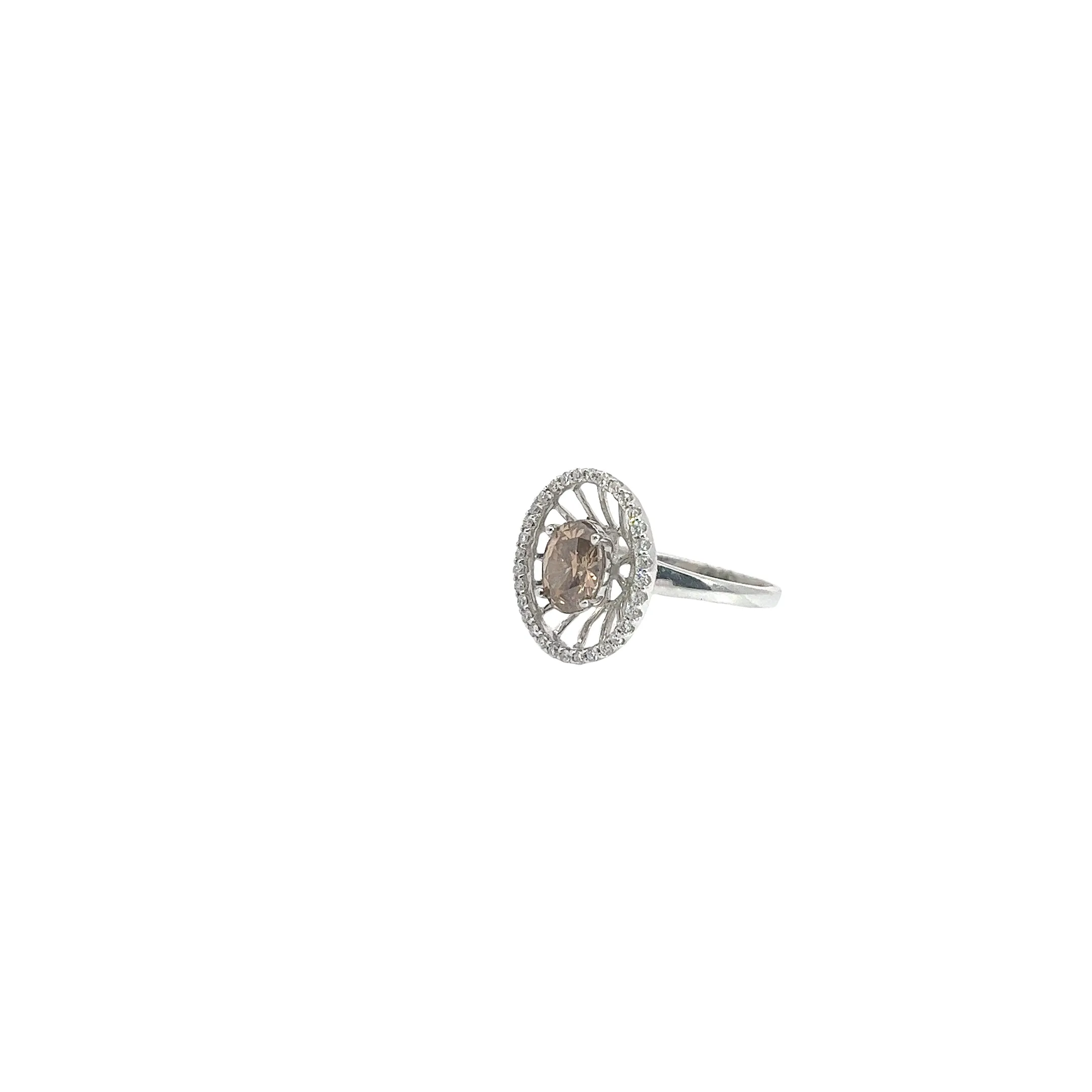 18k White Gold 1.02ct Fancy Dark Orangy Brown Oval Shaped Chocolate Diamond and Surround by .30ct F Vs2 Round Diamond Engagement Ring Certified by GIA #2173145698
