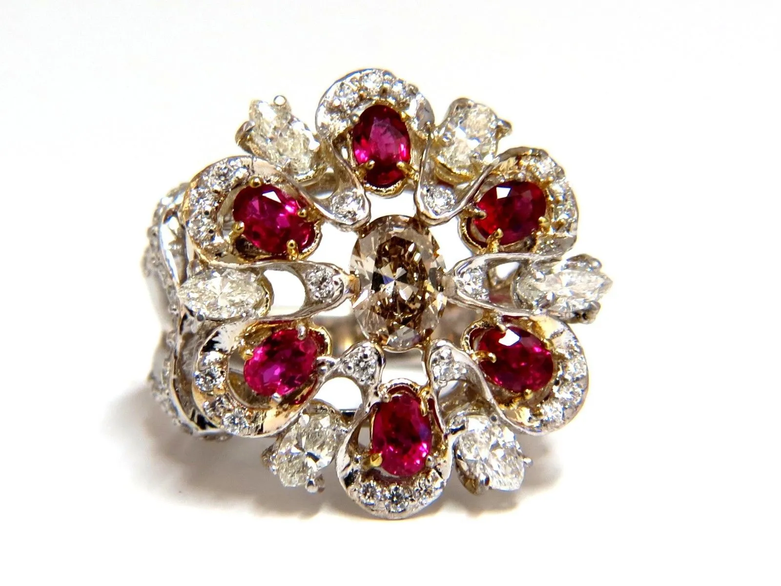 18kt Natural Fancy color Diamond Ruby Cocktail Cluster ring