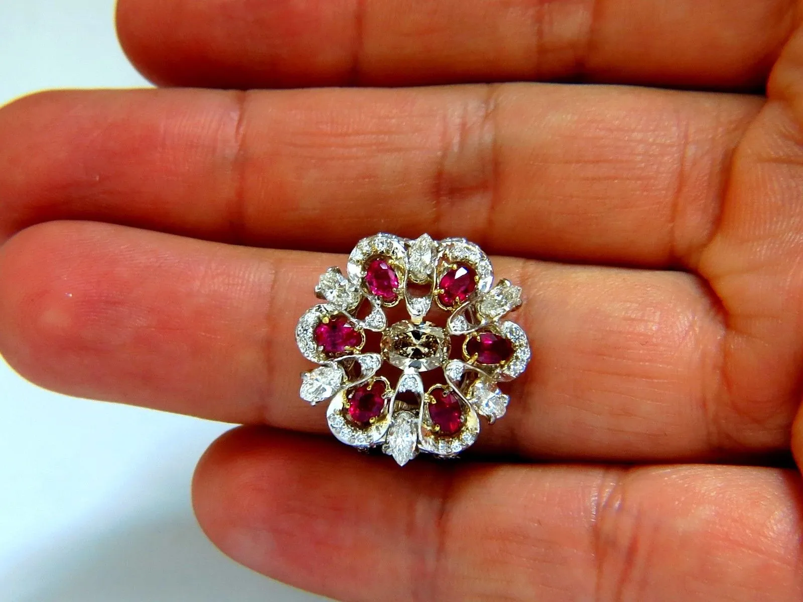 18kt Natural Fancy color Diamond Ruby Cocktail Cluster ring