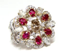 18kt Natural Fancy color Diamond Ruby Cocktail Cluster ring