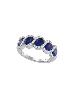 18kt White Gold Womens Round Blue Sapphire Diamond Fashion Band Ring 2-1/2 Cttw