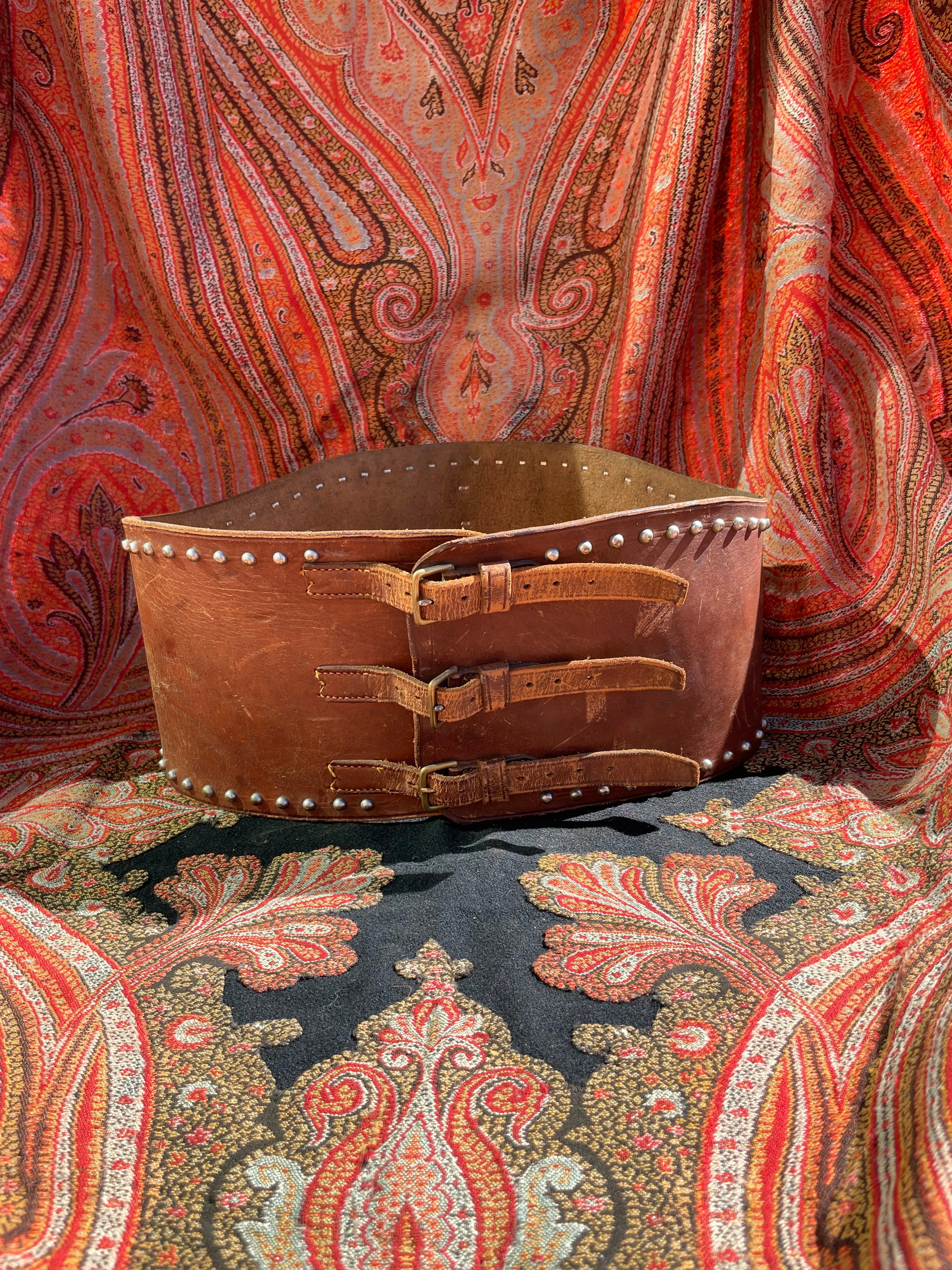 1930s-1940s Studded Leather Kidney Belt