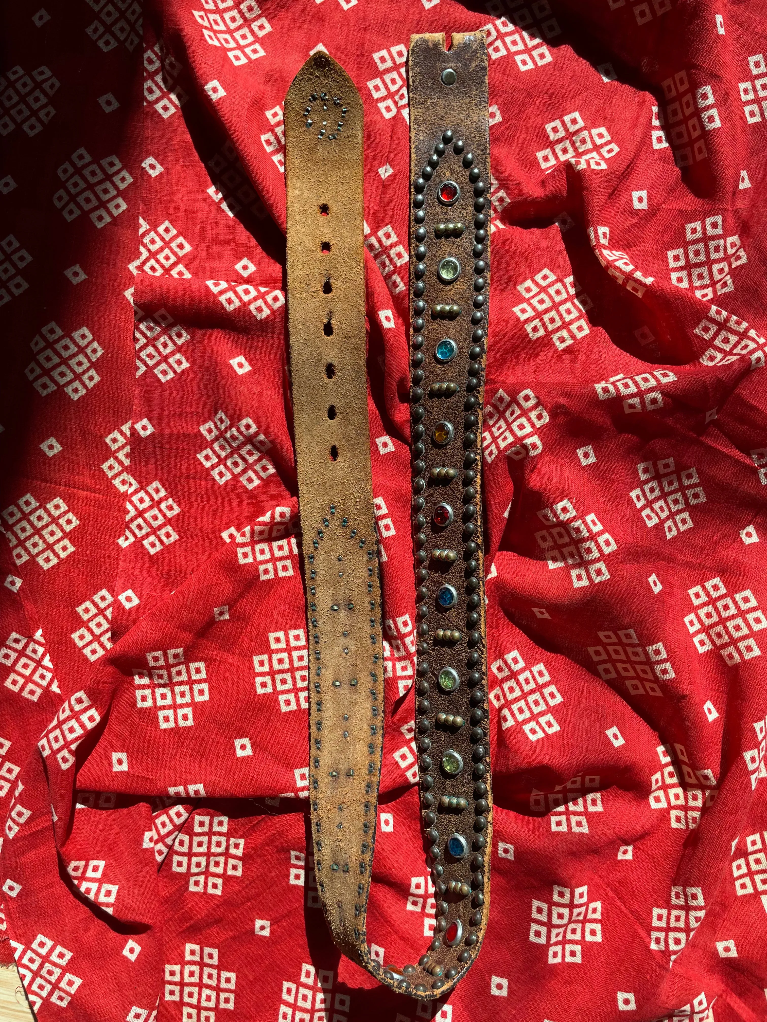 1940s Studded Rhinestone Leather Biker Belt