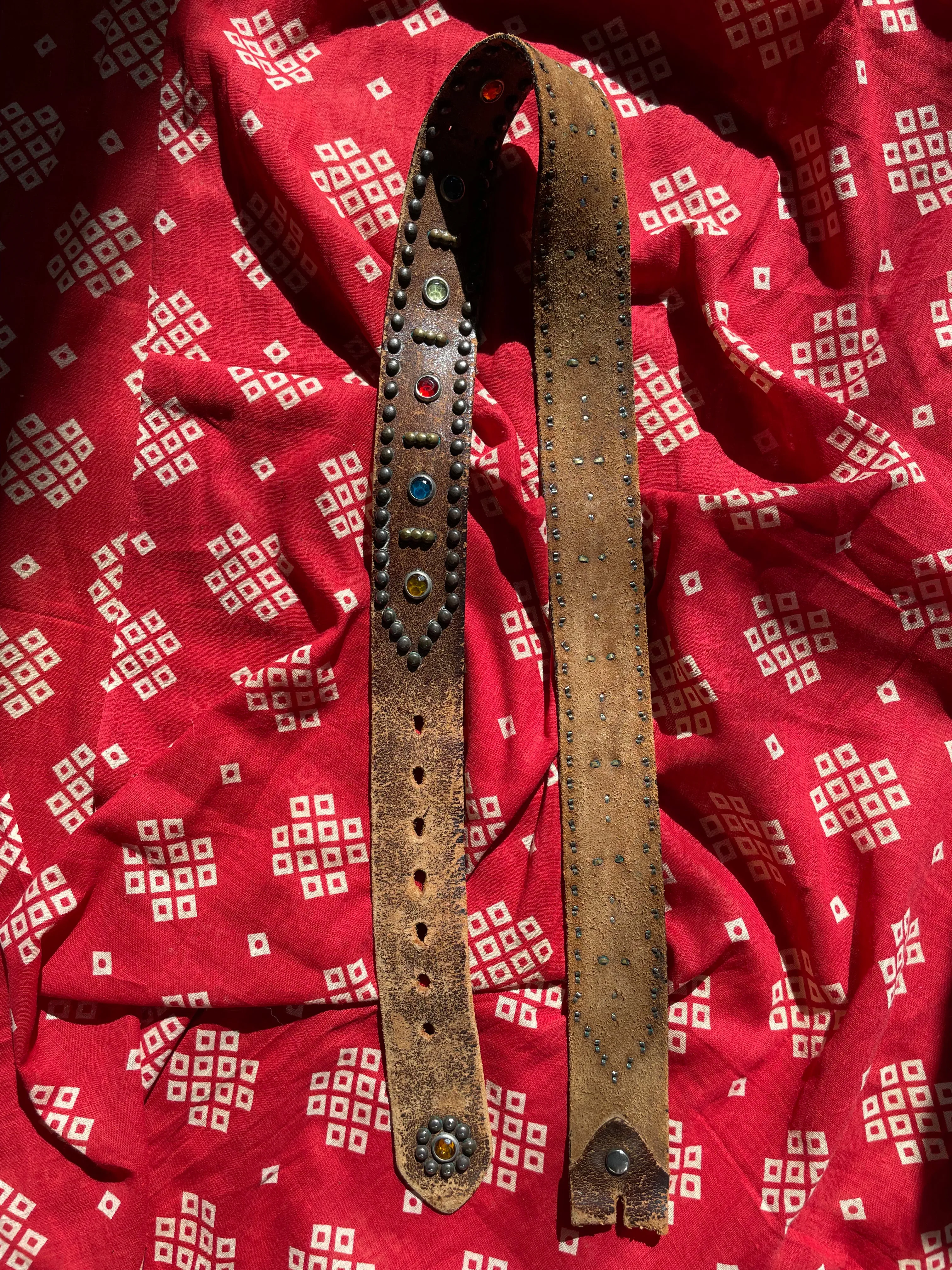 1940s Studded Rhinestone Leather Biker Belt