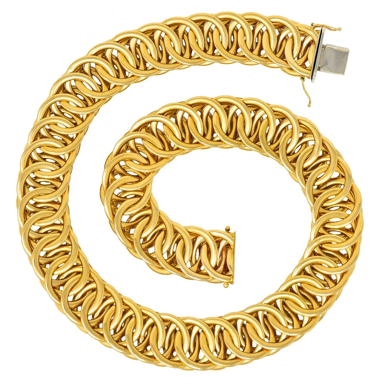 1960’s Vintage 14 Karat Yellow Fancy Gold Interlaced Chain Necklace