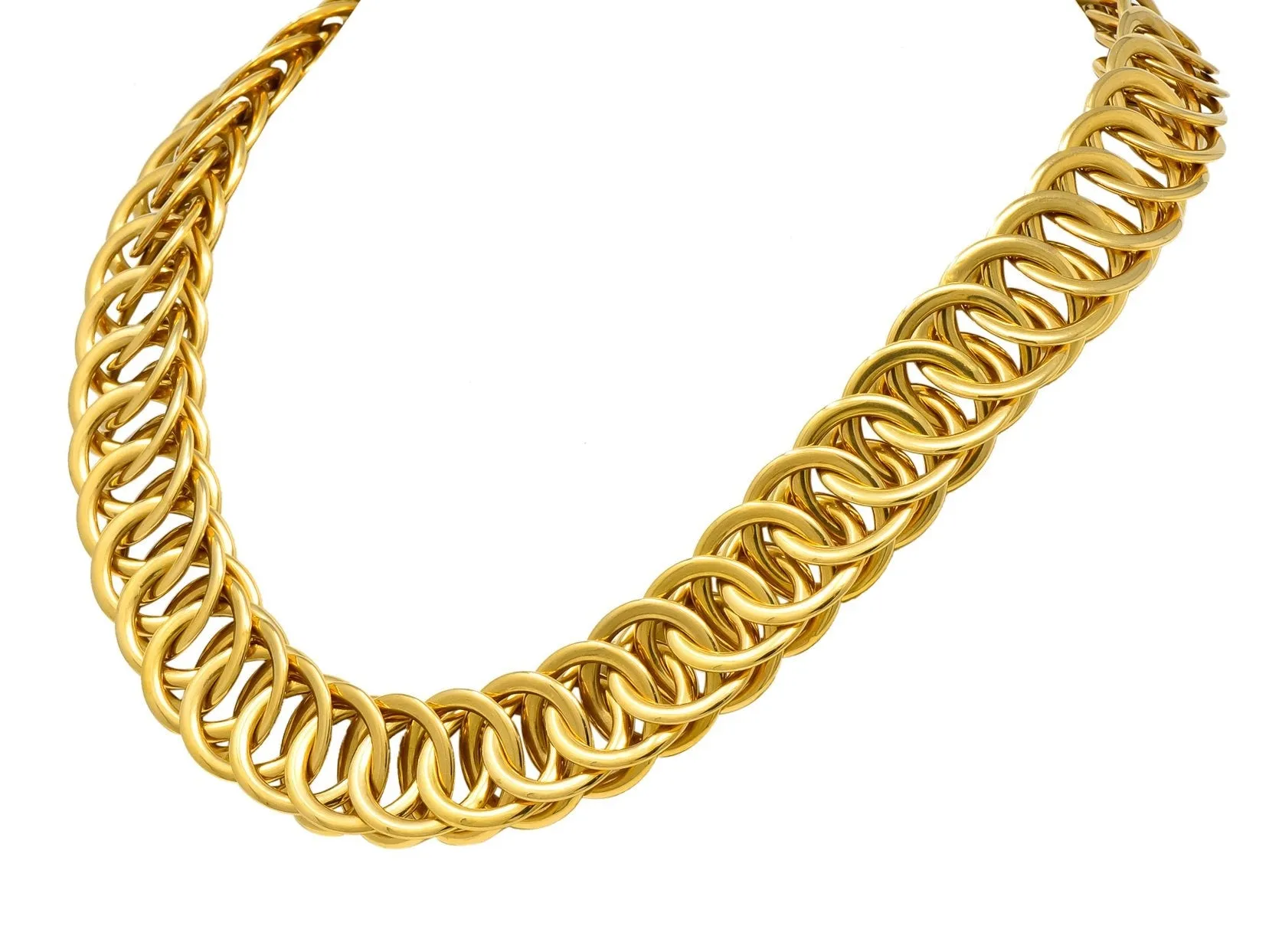 1960’s Vintage 14 Karat Yellow Fancy Gold Interlaced Chain Necklace