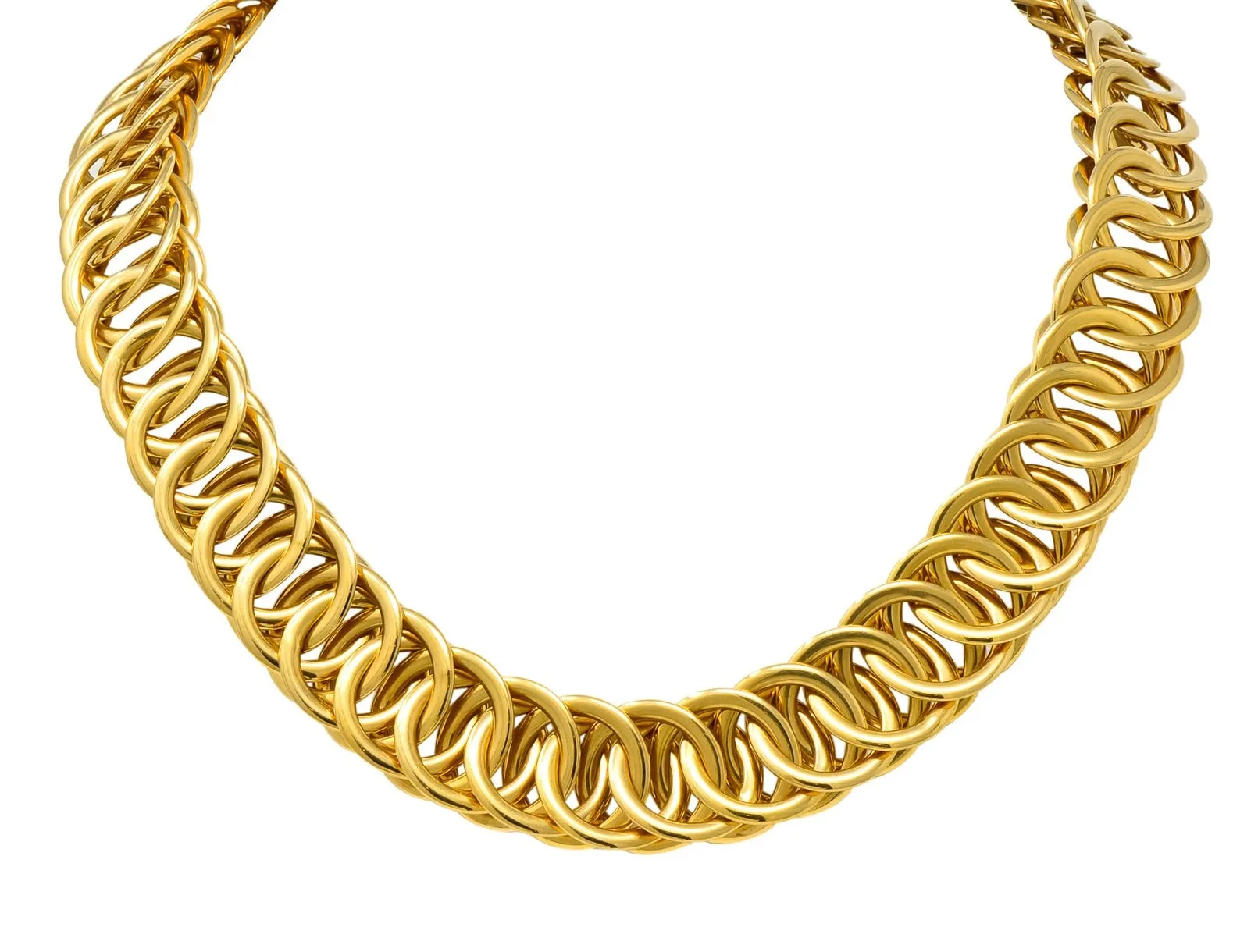 1960’s Vintage 14 Karat Yellow Fancy Gold Interlaced Chain Necklace