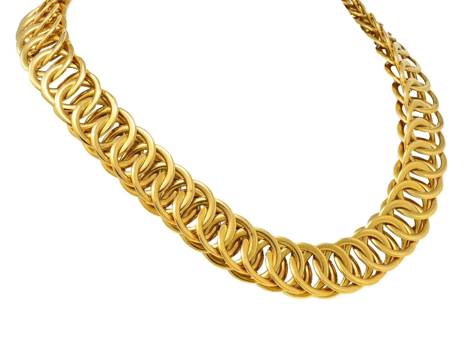 1960’s Vintage 14 Karat Yellow Fancy Gold Interlaced Chain Necklace