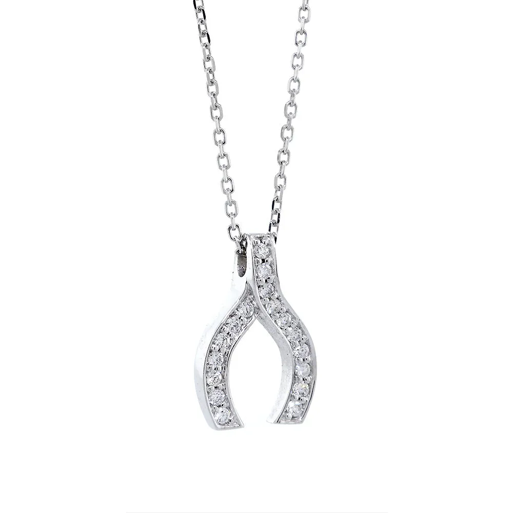 19mm Diamond Wishbone Pendant and Chain, 0.51CT in 14K White Gold