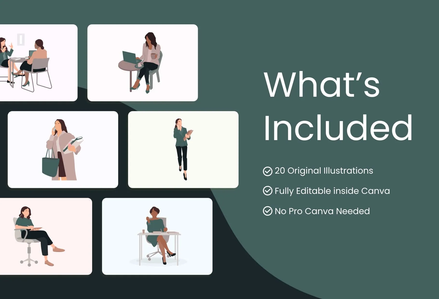 20 Unique Business Female Illustrations Fully Editable in Canva