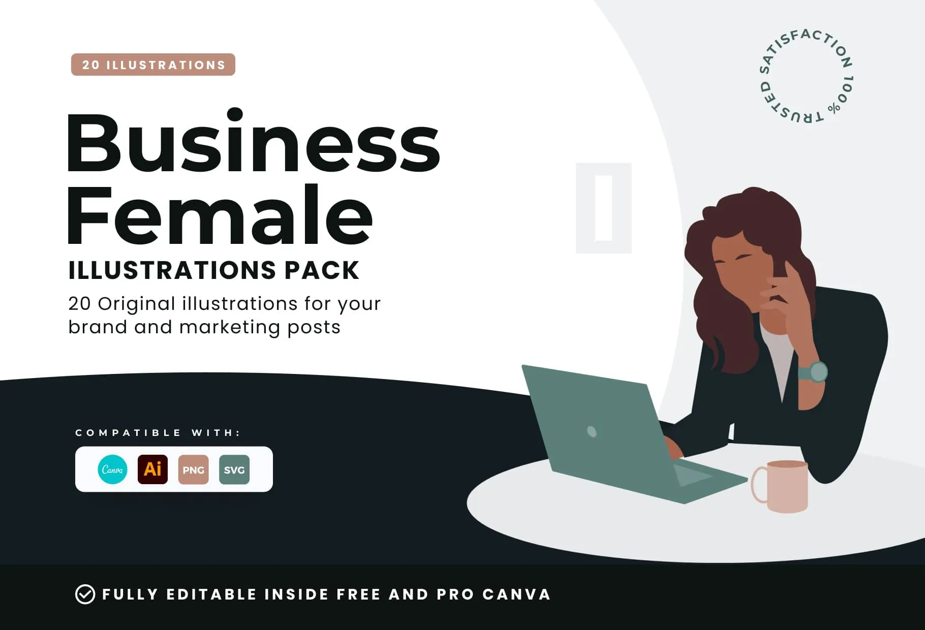20 Unique Business Female Illustrations Fully Editable in Canva