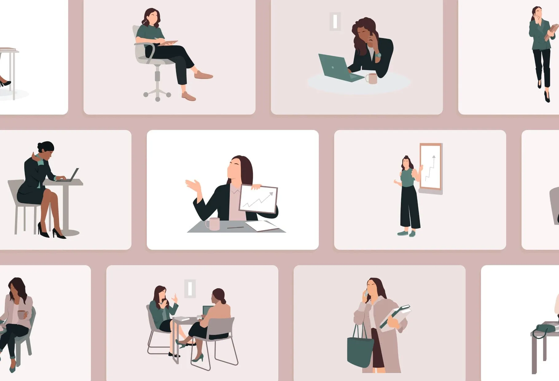 20 Unique Business Female Illustrations Fully Editable in Canva
