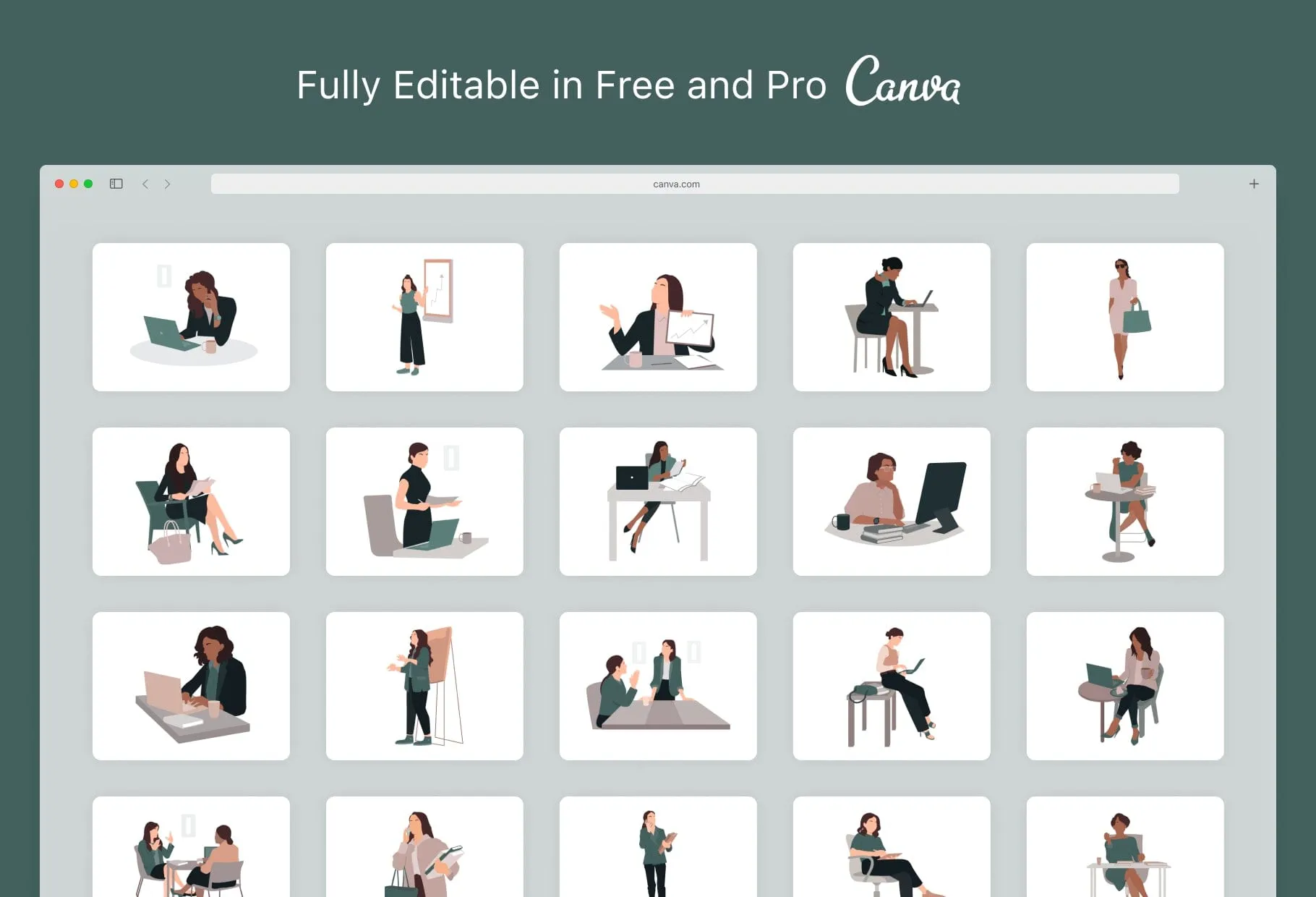 20 Unique Business Female Illustrations Fully Editable in Canva