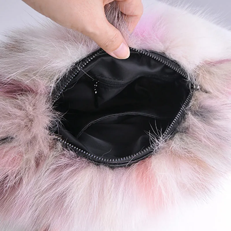 2022 Women's Luxury Fox Fur Handbags Female Soft Warm Fur Shoulder Bag Fluffy Crossbody Bags 8807
