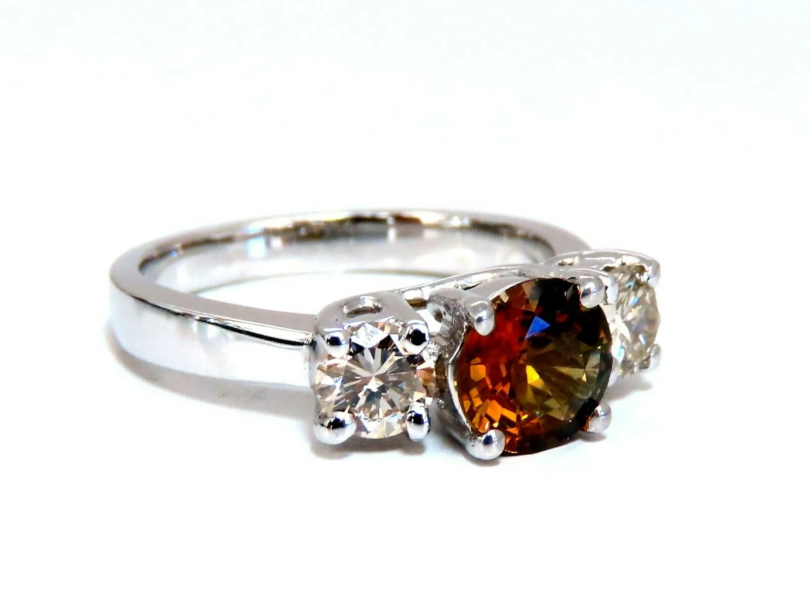 2.30ct Natural Fancy Color Sapphire Diamonds Ring 14 Karat Classic Three
