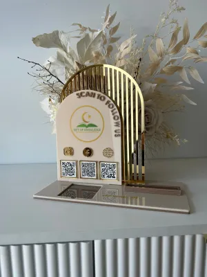 3 in 1 Double Arched Social Sign/ Square   3 QR Codes   Card Holder and Added Logo