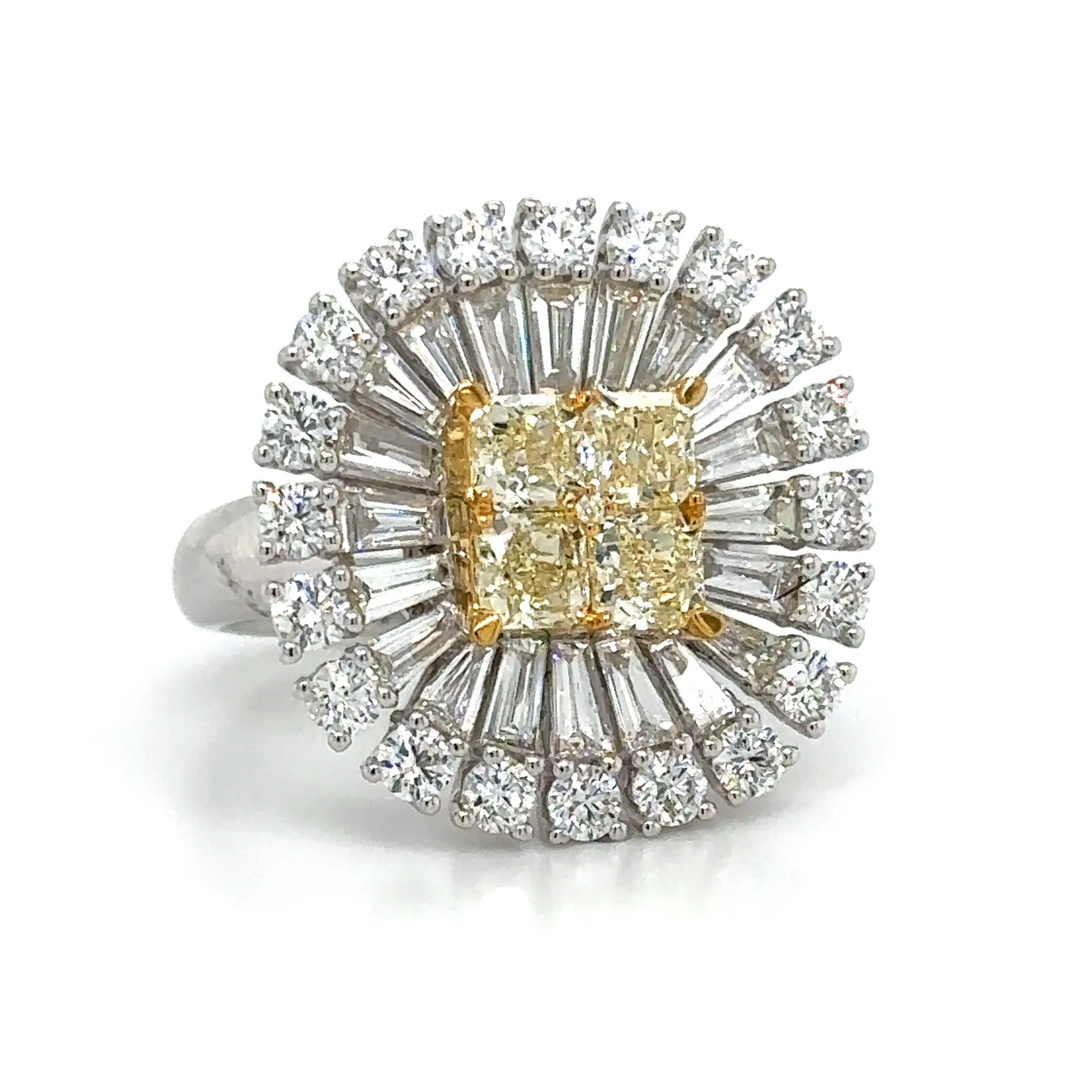 3.86ct tw Canary Fancy Yellow and White Diamond Art-Deco Style Cocktail Ring