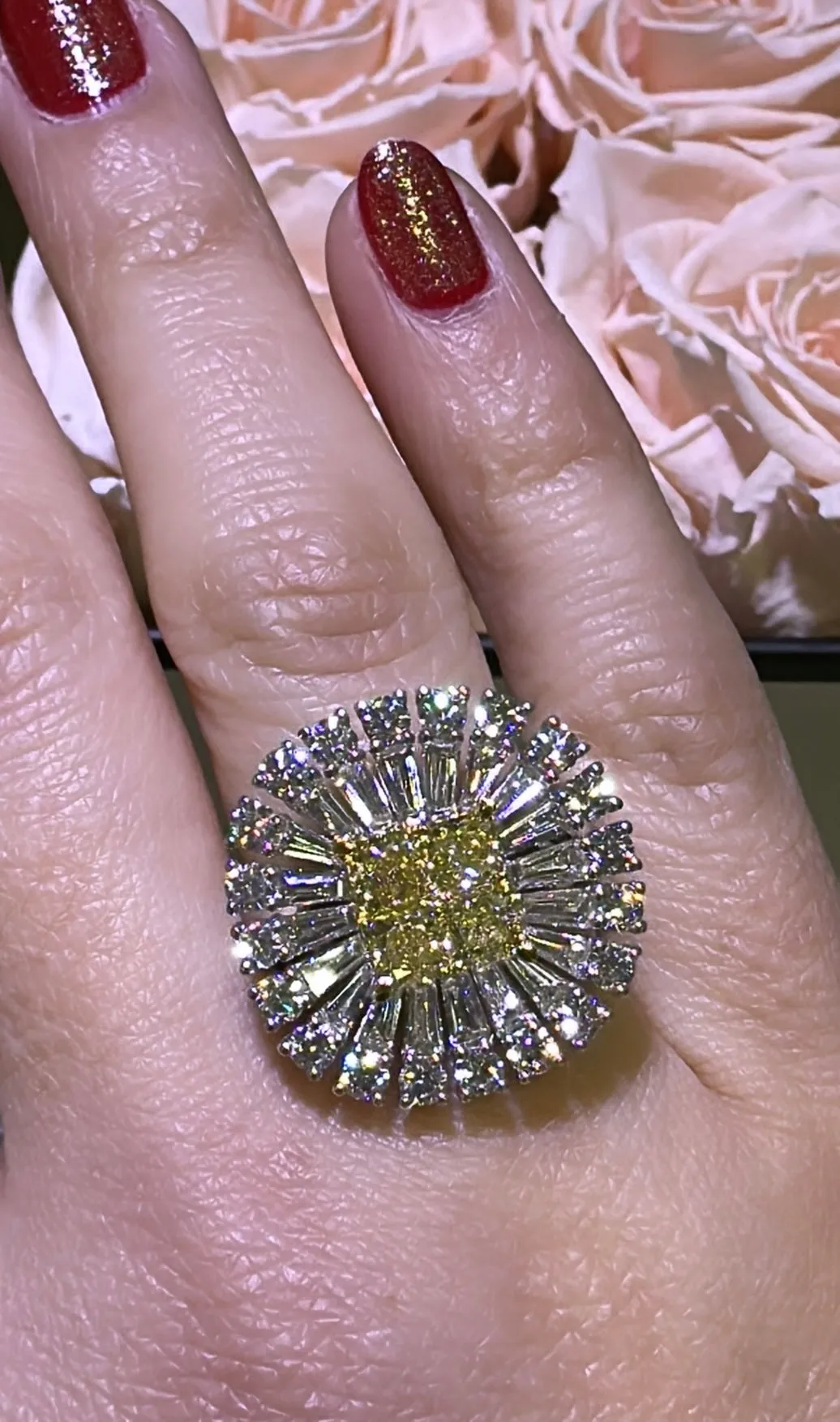 3.86ct tw Canary Fancy Yellow and White Diamond Art-Deco Style Cocktail Ring