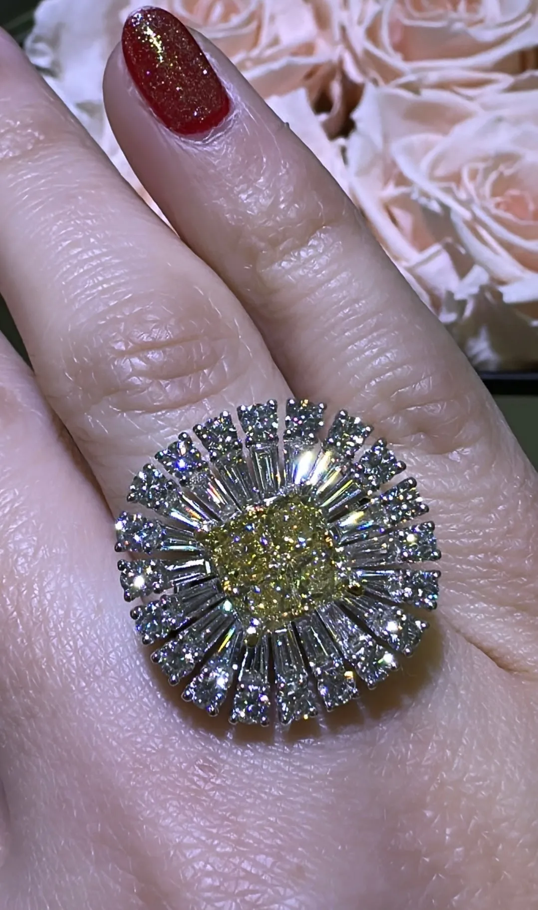 3.86ct tw Canary Fancy Yellow and White Diamond Art-Deco Style Cocktail Ring