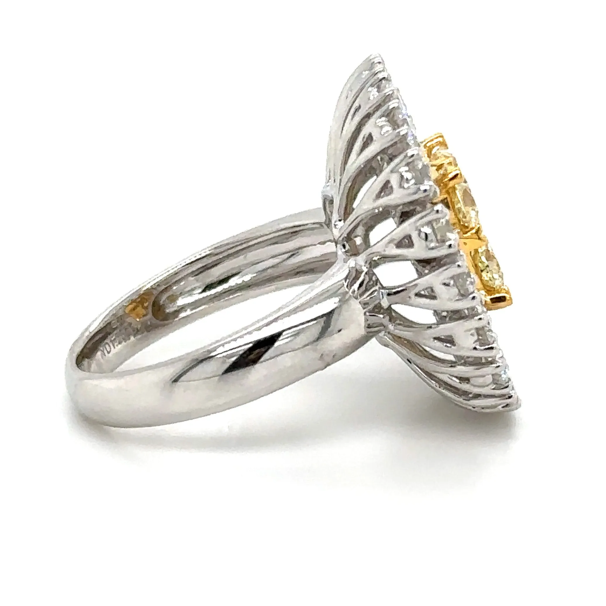 3.86ct tw Canary Fancy Yellow and White Diamond Art-Deco Style Cocktail Ring