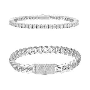 3mm Tennis Bracelet   8mm Plain Gold Prong Bracelet Gift Set