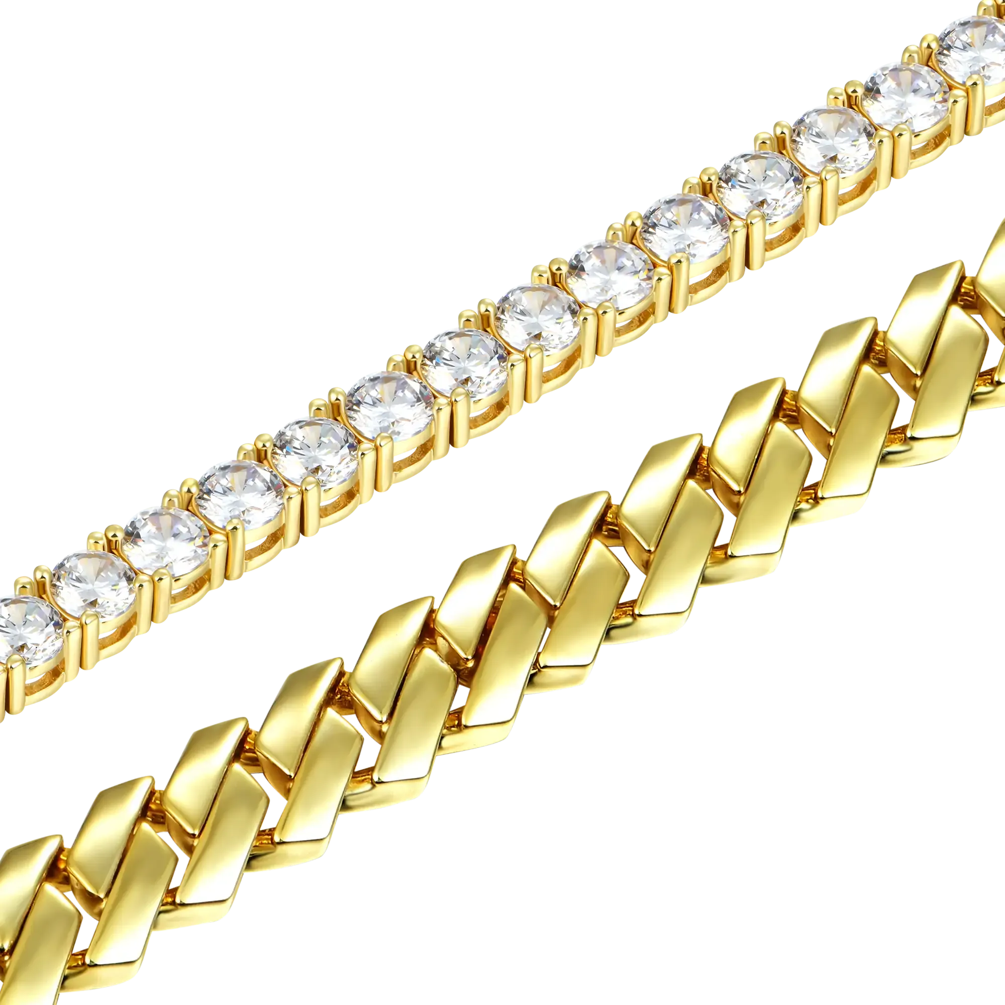 3mm Tennis Bracelet   8mm Plain Gold Prong Bracelet Gift Set