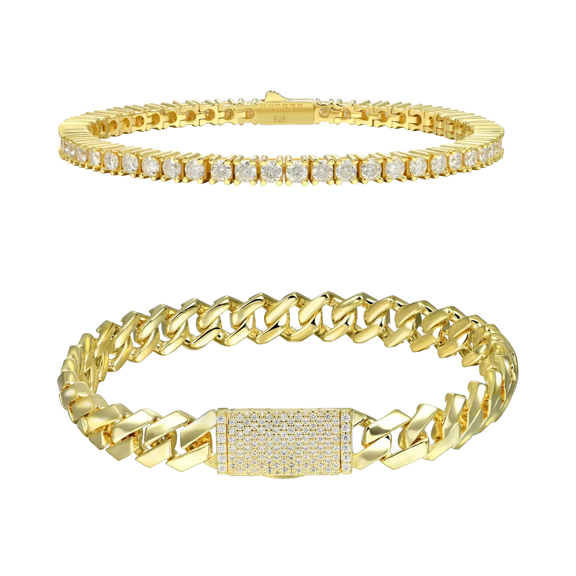 3mm Tennis Bracelet   8mm Plain Gold Prong Bracelet Gift Set