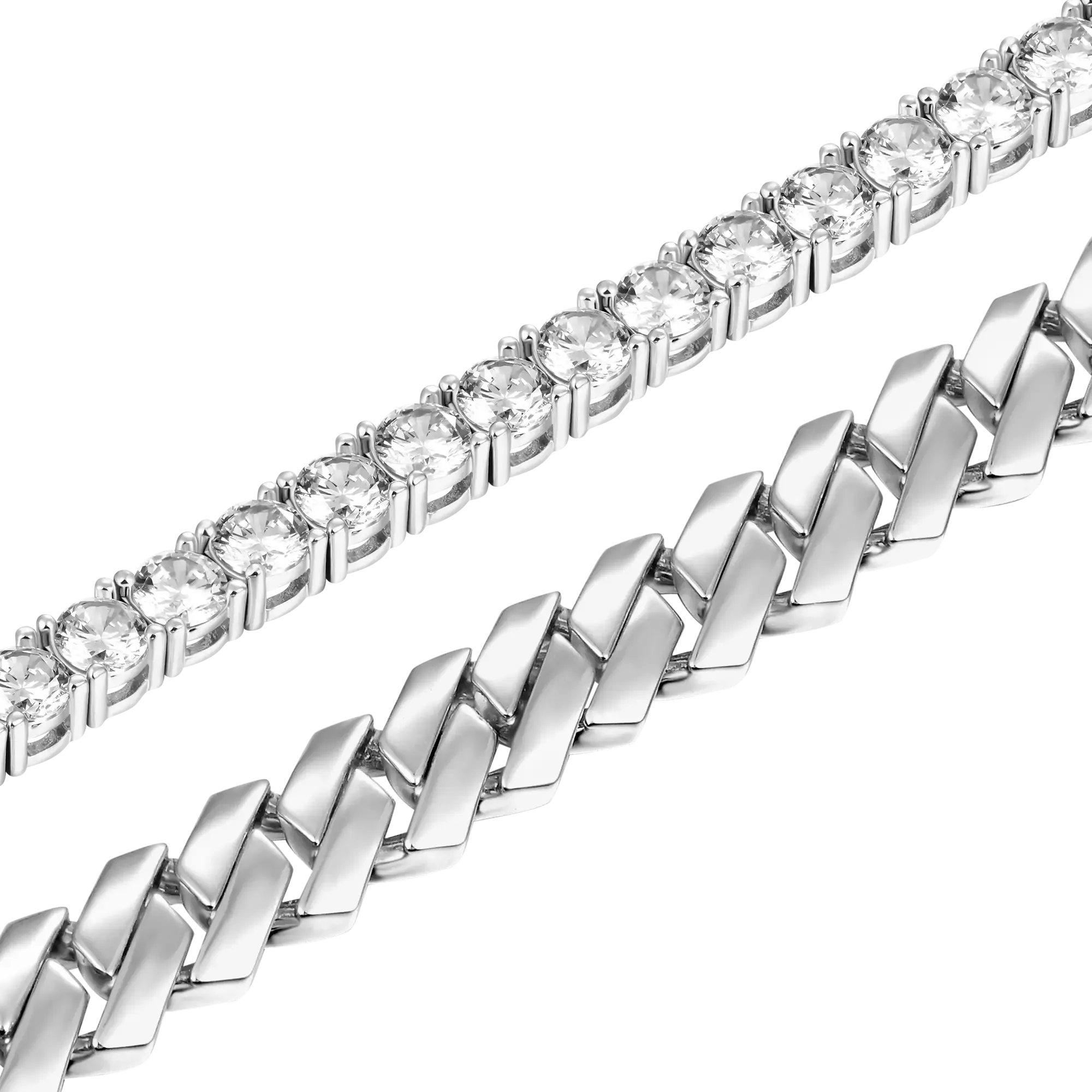 3mm Tennis Bracelet   8mm Plain Gold Prong Bracelet Gift Set