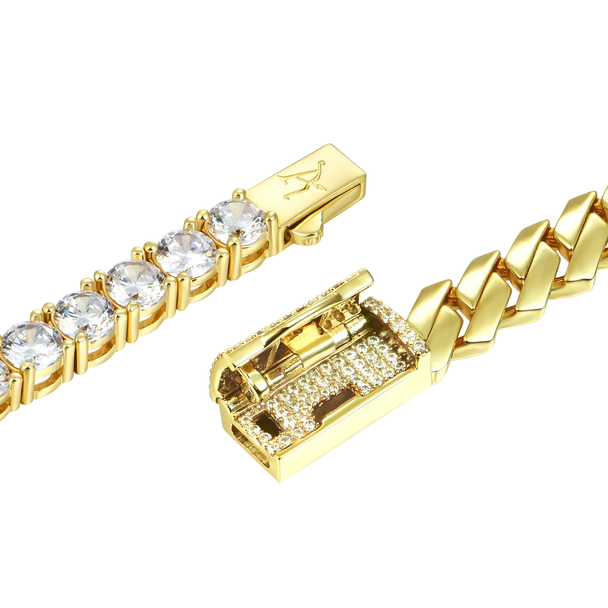 3mm Tennis Bracelet   8mm Plain Gold Prong Bracelet Gift Set
