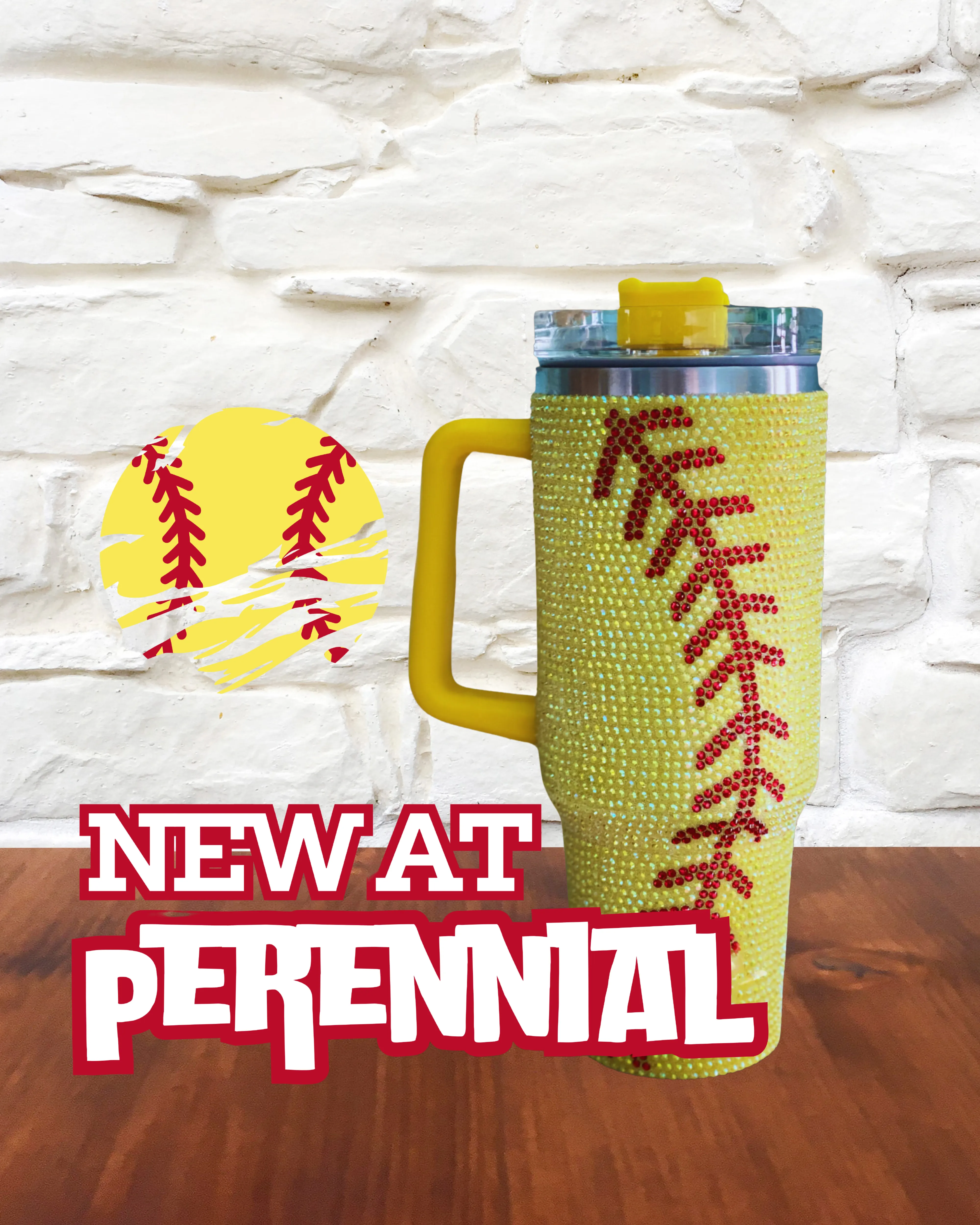 40oz Stainless Rhinestone Studded Softball Tumbler