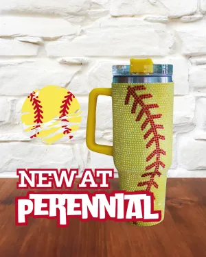 40oz Stainless Rhinestone Studded Softball Tumbler